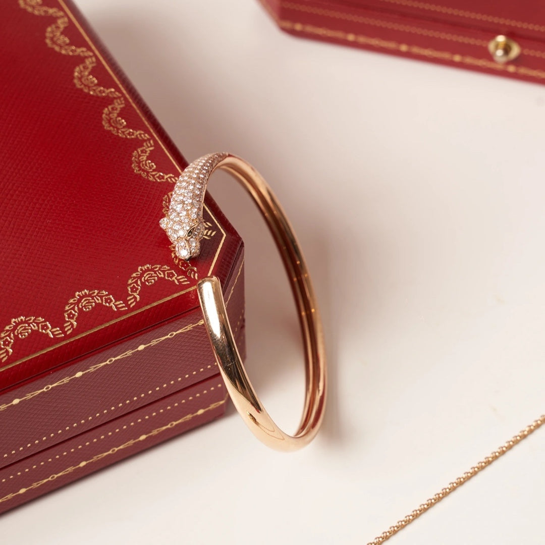 CARTIER PANTHERE PINK GOLD DIAMOND OPEN BRACELET