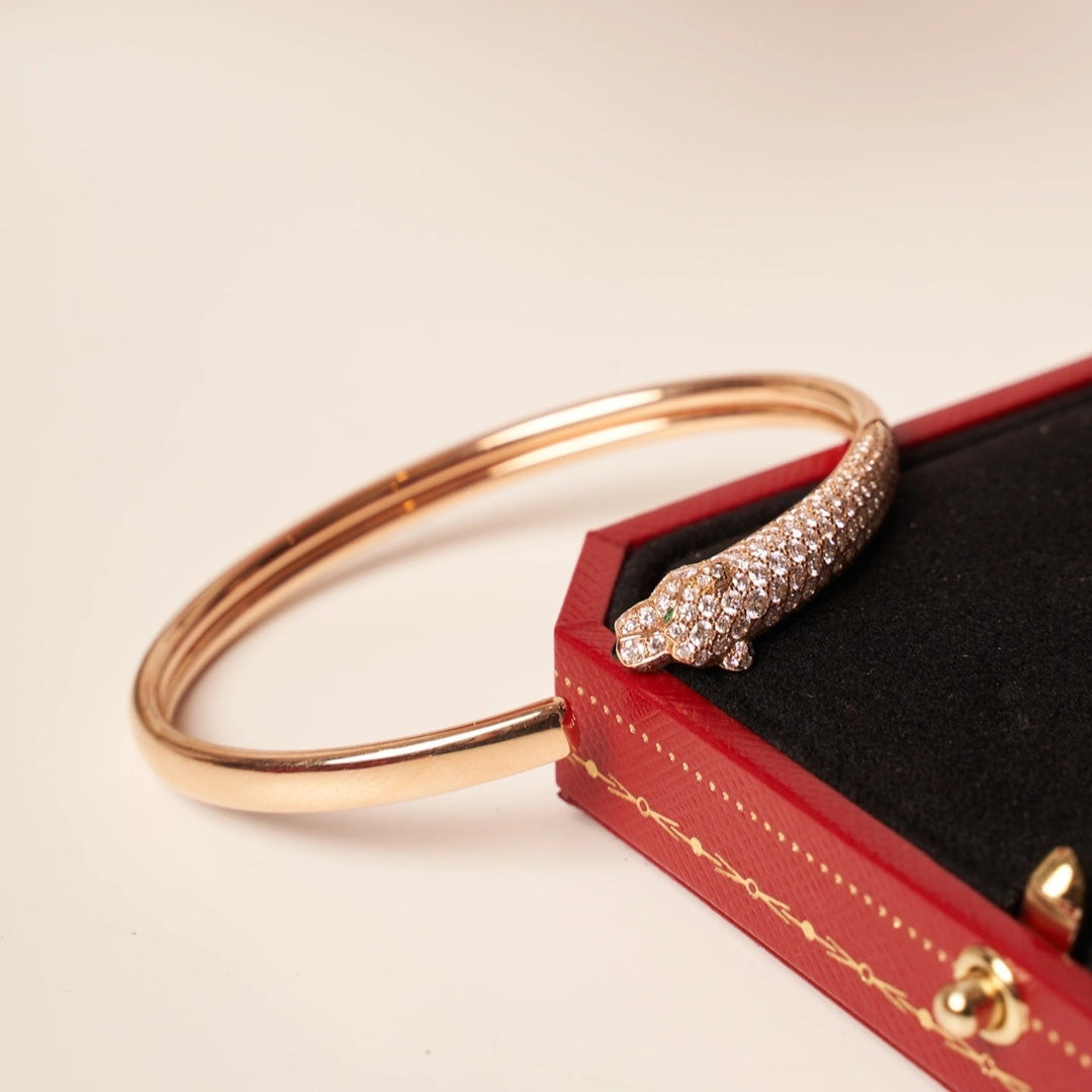 CARTIER PANTHERE PINK GOLD DIAMOND OPEN BRACELET