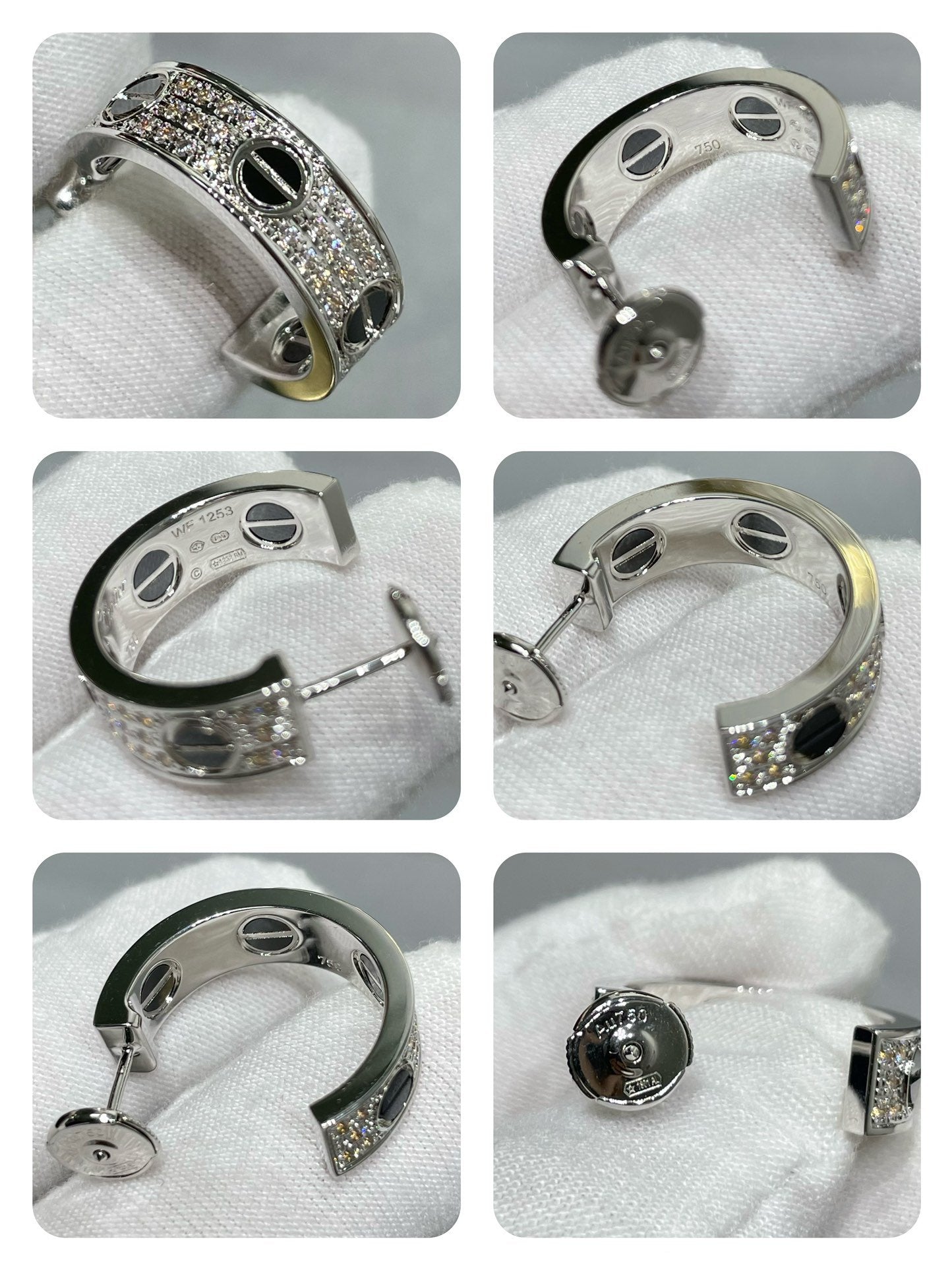 CARTIER LOVE CERAMIC DIAMOND PAVED SILVER EARRINGS