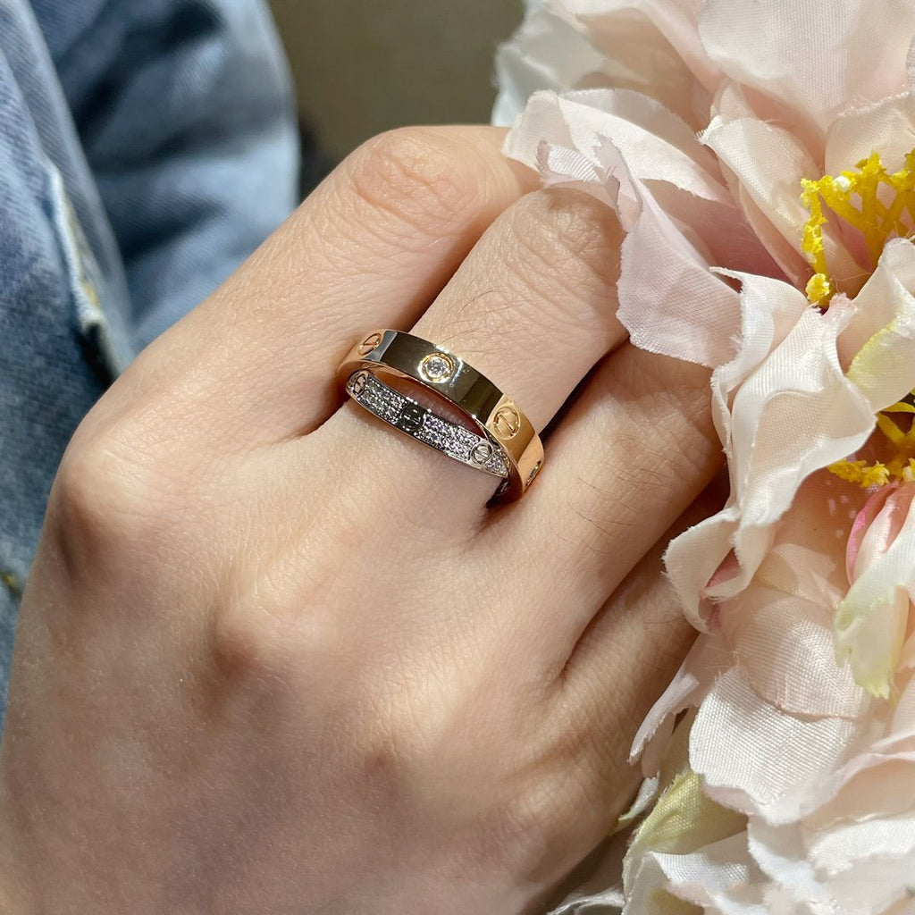 CARTIER LOVE PINK GOLD SILVER DIAMOND DOUBLE RING