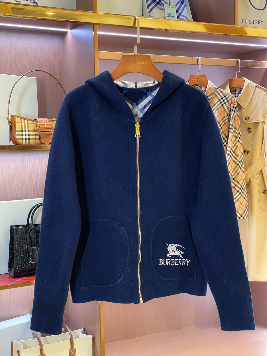 BURBERRY 25S REVERSIBLE PLAID KNIT HOODIE 0004
