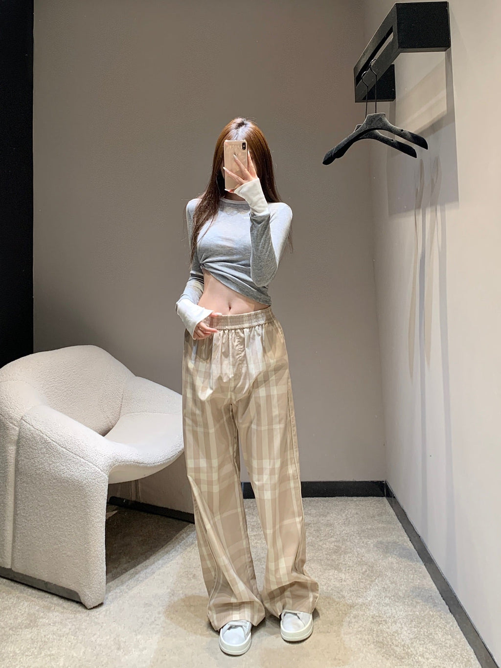BURBERRY 25S PLAID STRAIGHT-LEG PANTS 091